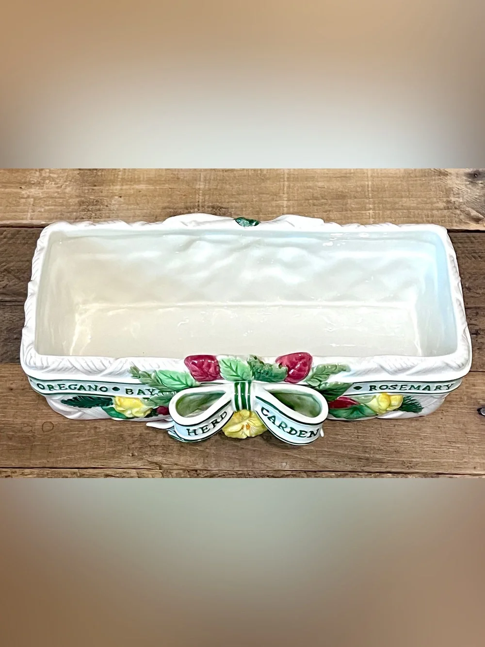 VTG 1996 Fitz and Floyd Herb Garden Ceramic Rectangular Planter Vase Box 12